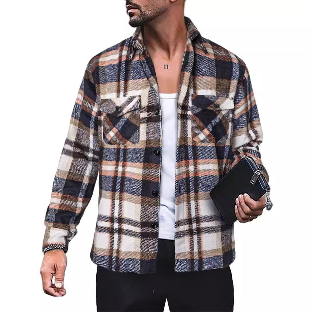 Herren Flanellhemd mit Karomuster und funktionalen Taschen Heidi-Mode