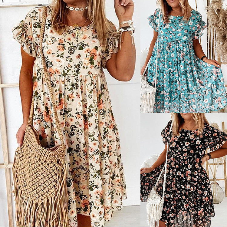 Damen Sommerliches Blumenkleid mit Rüschendetails und lässigem Schnitt Heidi-Mode