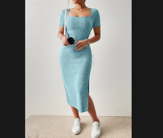 Damen Figurbetontes Maxikleid mit seitlichen Schlitzen und elastischem Material Heidi-Mode