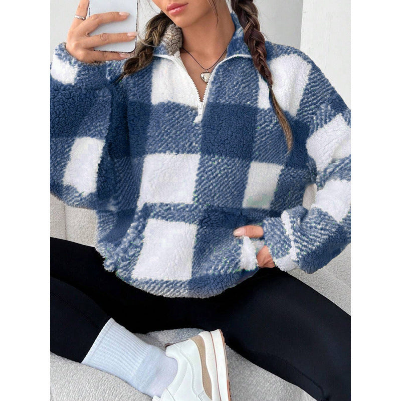 Damen kuscheliger Fleece-Pullover mit hohem Kragen Heidi-Mode