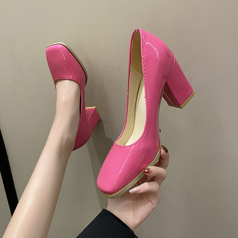 Damen elegante Pumps mit quadratischer Zehenkappe und hohem Blockabsatz Heidi-Mode