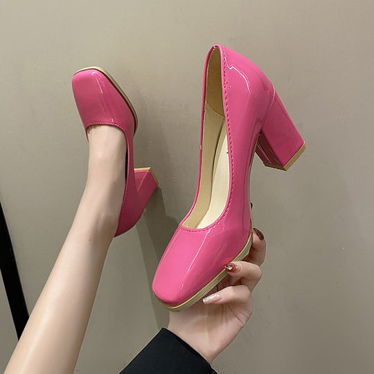 Damen elegante Pumps mit quadratischer Zehenkappe und hohem Blockabsatz Heidi-Mode
