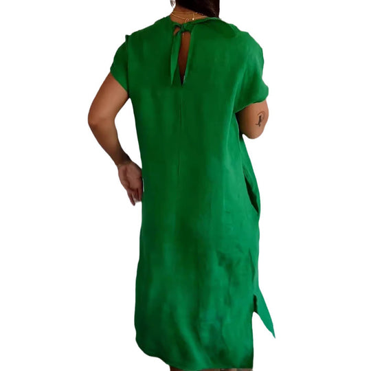 Damen luftiges Leinenkleid mit praktischen Seitentaschen Heidi-Mode