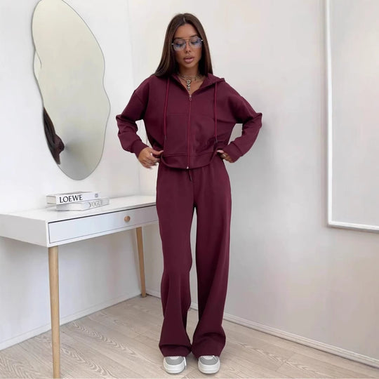 Damen Lässiges Sport-Set mit modischer Kapuze und weitem Schnitt Heidi-Mode
