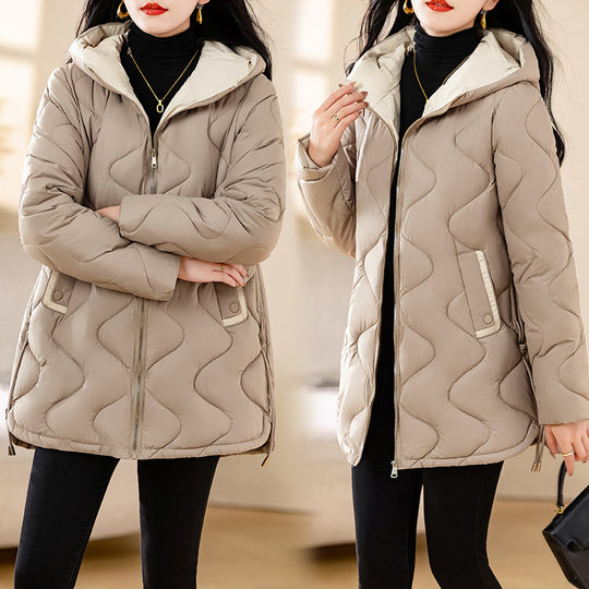 Damen gesteppte Winterjacke mit Kapuze und verstellbarem Kordelzug Heidi-Mode