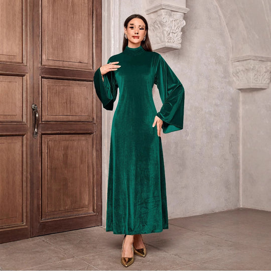 Damen Samtkleid mit elegantem Stehkragen und voluminösen Ärmeln Heidi-Mode