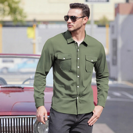 Herren Lässiges Langarmhemd mit praktischen Brusttaschen und modernem Schnitt Heidi-Mode