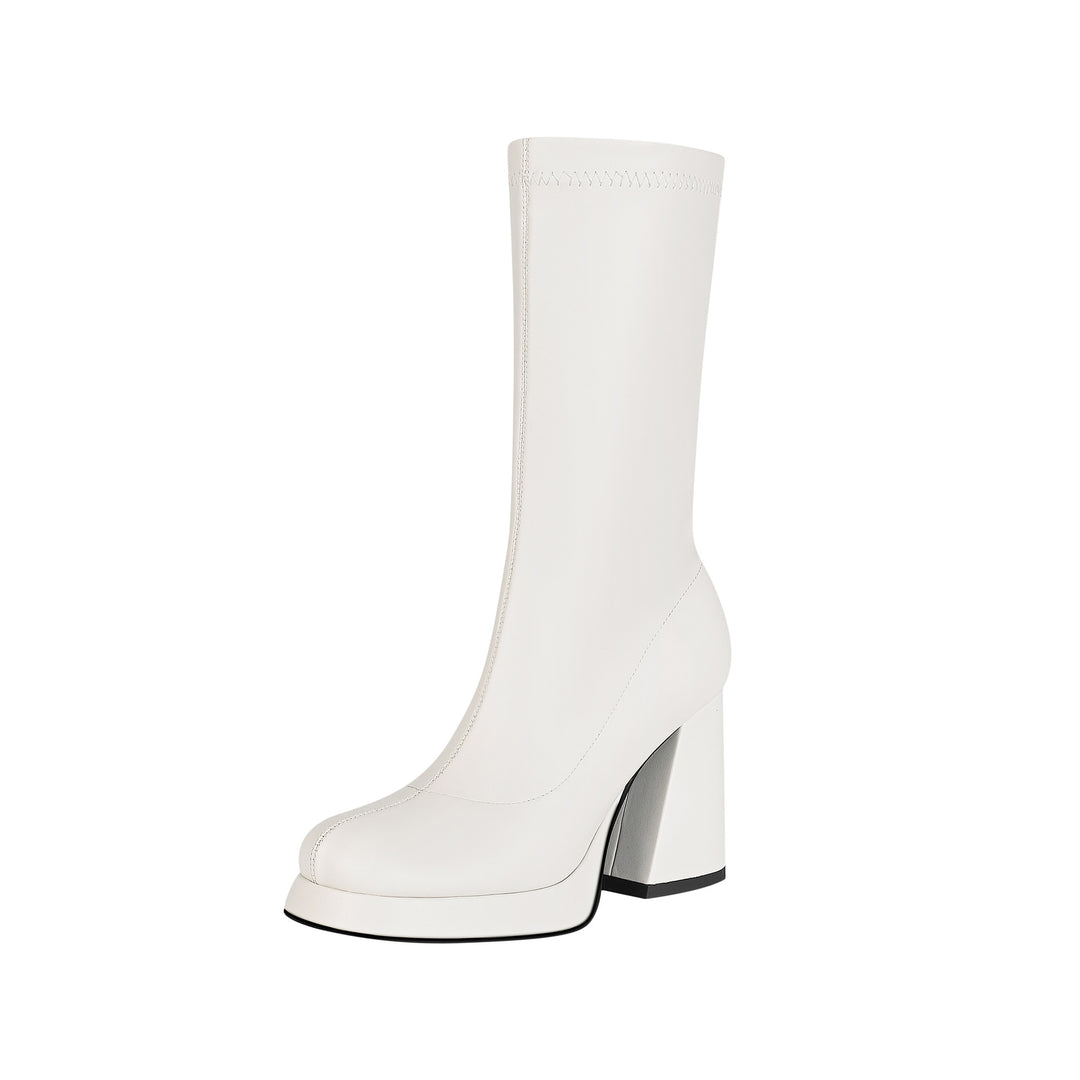Femme Chunky Plattform Oberschenkelhohe Stiletto Stiefel Heidi-Mode