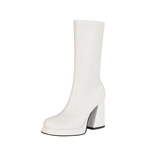 Femme Chunky Plattform Oberschenkelhohe Stiletto Stiefel Heidi-Mode