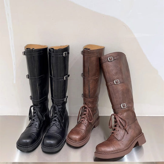 Damen Stiefel im robusten Design mit verstellbaren Schnallen und rutschfester Sohle Heidi-Mode