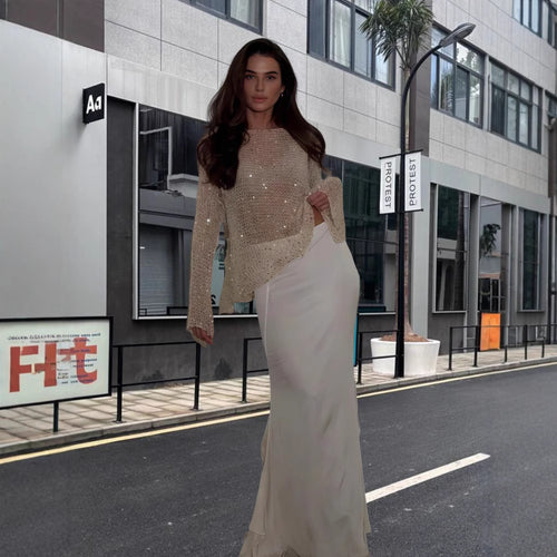 Damen Eleganter Häkelpullover mit zartem Glitzereffekt Heidi-Mode