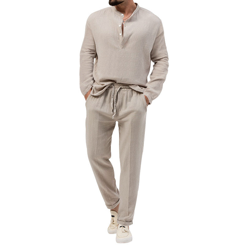Herren Freizeit-Set aus atmungsaktivem Material mit Knopfleiste und elastischem Bund Heidi-Mode