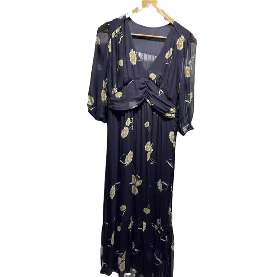 Damen Chiffon Kleid mit floralem Musterdruck und voluminösen Ärmeln Heidi-Mode
