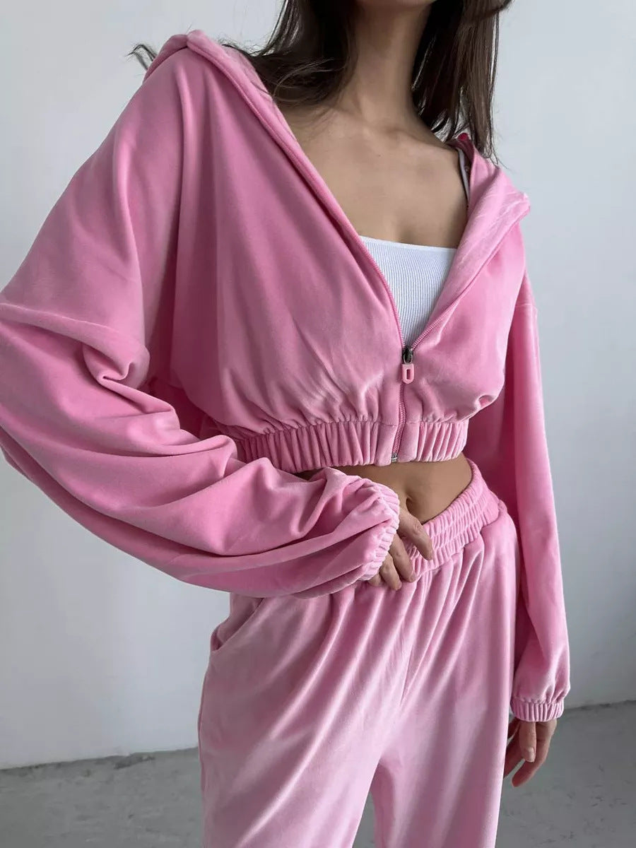 Damen Sportliche Velours-Jacke mit modernem Reißverschluss und elastischem Bund Heidi-Mode