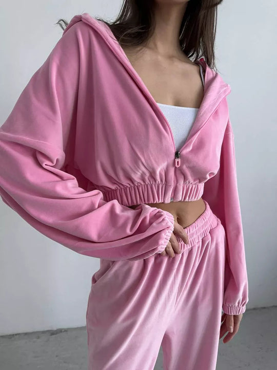 Damen Sportliche Velours-Jacke mit modernem Reißverschluss und elastischem Bund Heidi-Mode