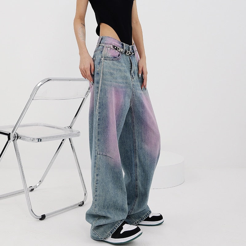Damen lässige Baggy-Jeans mit farbverlaufendem Design und einem einzigartigen Schnitt Heidi-Mode