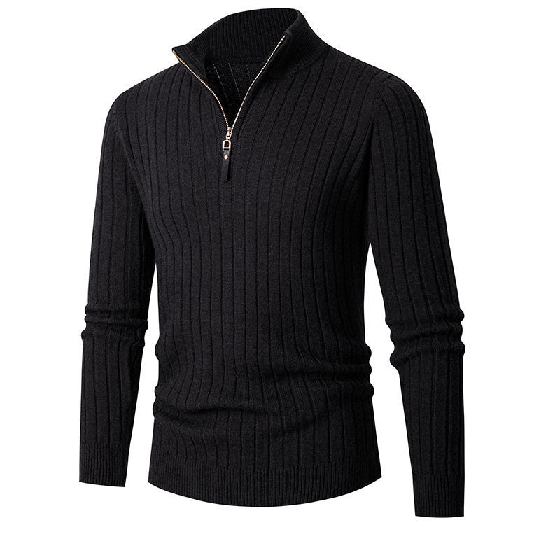 Herren eleganter Strickpullover mit durchgehendem Reißverschluss und Rippenstruktur Heidi-Mode