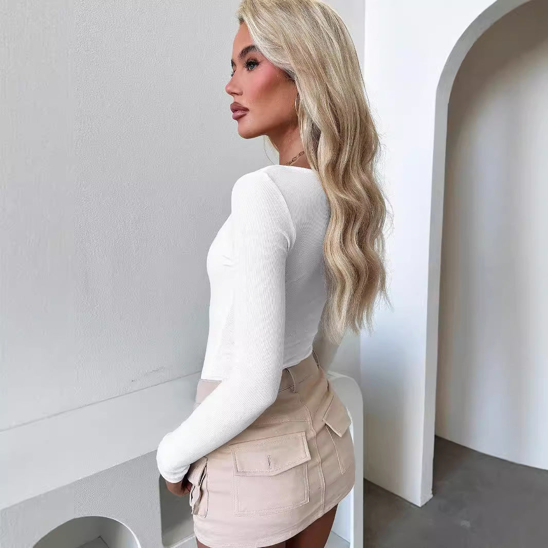 Damen Langarmshirt mit Knopfleiste und modischem Rippdesign Heidi-Mode