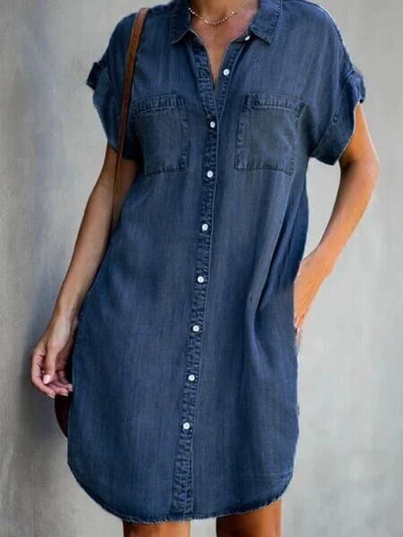 Heidi - Mittellanges Kleid aus einfarbigem Denim