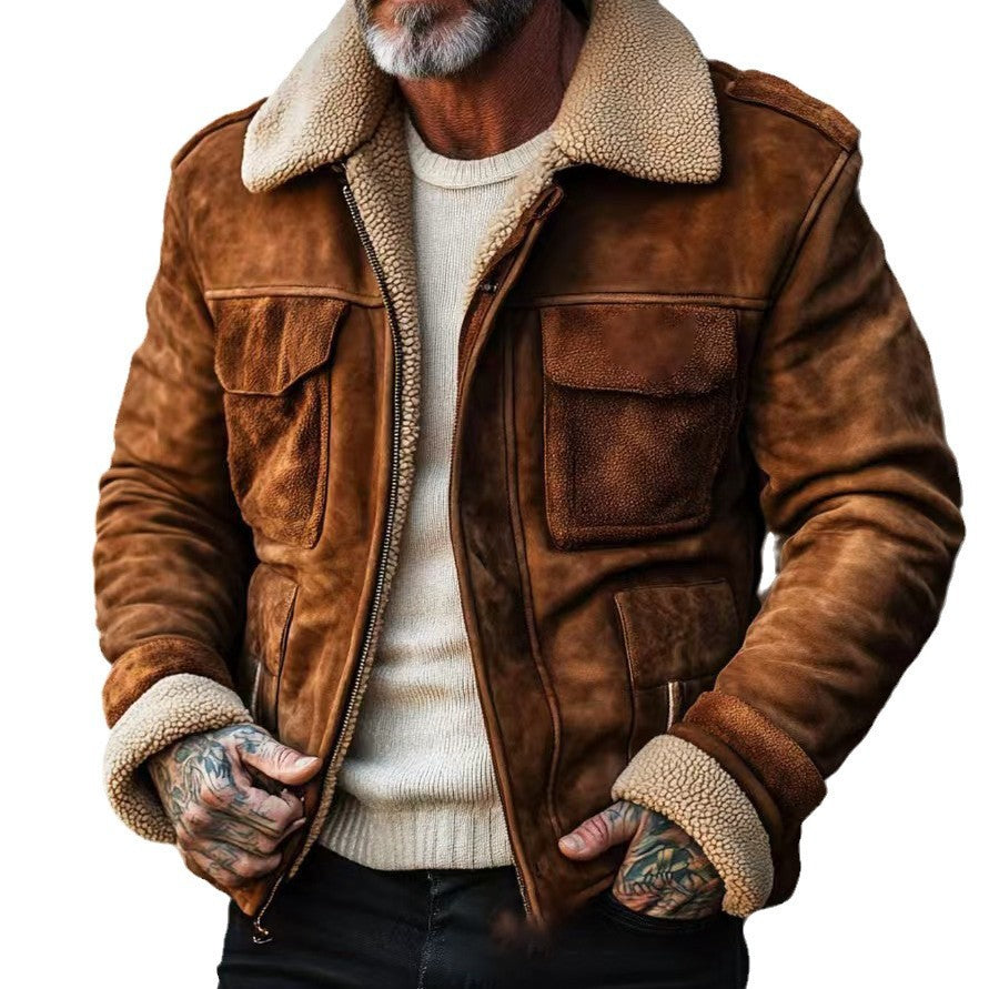 Herren stilvolle Lammfelljacke mit praktischen Taschen Heidi-Mode