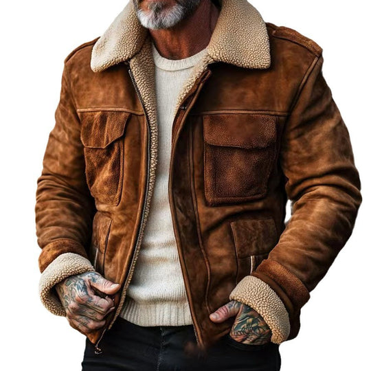 Herren stilvolle Lammfelljacke mit praktischen Taschen Heidi-Mode