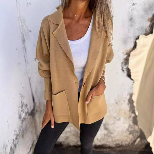 Damen Lässiger Oversize-Blazer mit praktischen Taschen und Knopfverschluss Heidi-Mode