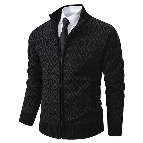 Herren Eleganter Diamant Strick Zip Cardigan Heidi-Mode