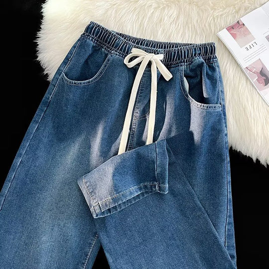 Damen lässige Denim-Hose mit elastischem Bund und praktischen Eingrifftaschen Heidi-Mode