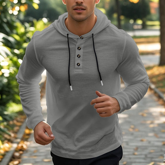 Herren Sportliches Kapuzenoberteil aus atmungsaktivem Material mit Knopfleiste Heidi-Mode