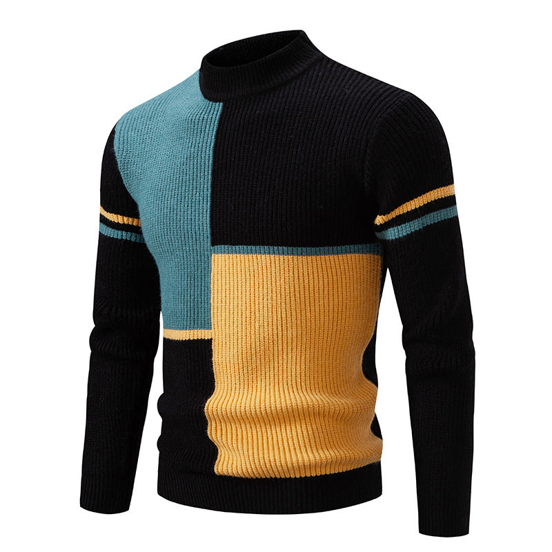 Herren Strickpullover mit modernem Farbblockdesign und hohem Kragen Heidi-Mode