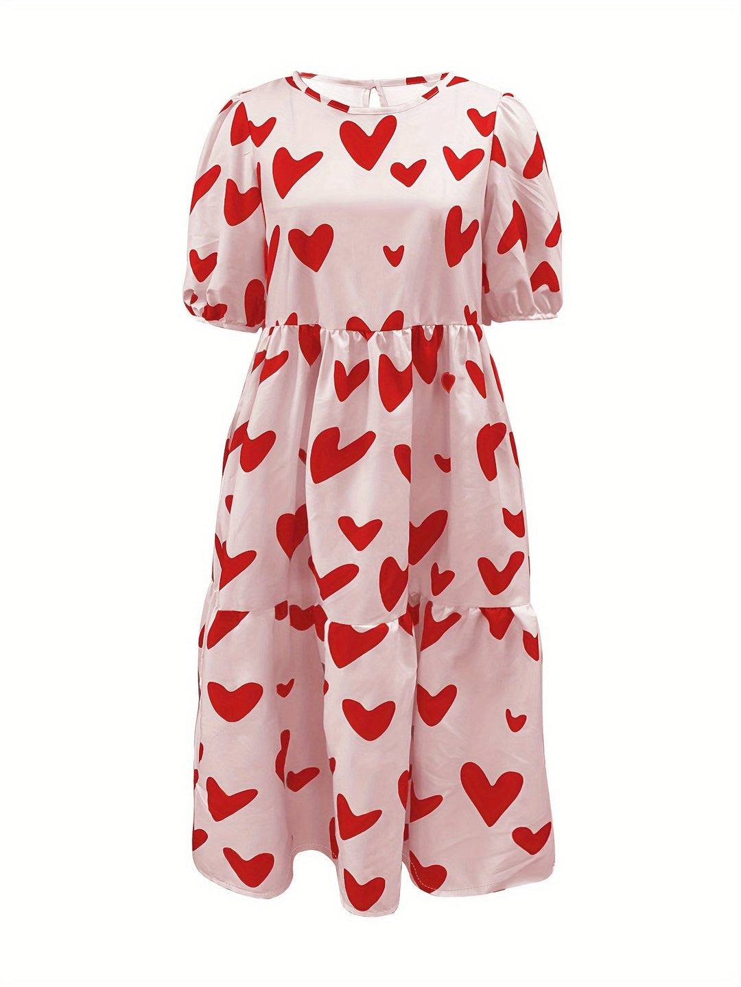 Damen Minikleid mit modernem Herzmuster und luftigen Ärmeln Heidi-Mode