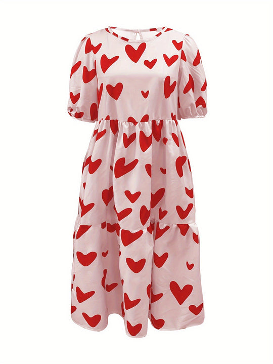 Damen Minikleid mit modernem Herzmuster und luftigen Ärmeln Heidi-Mode