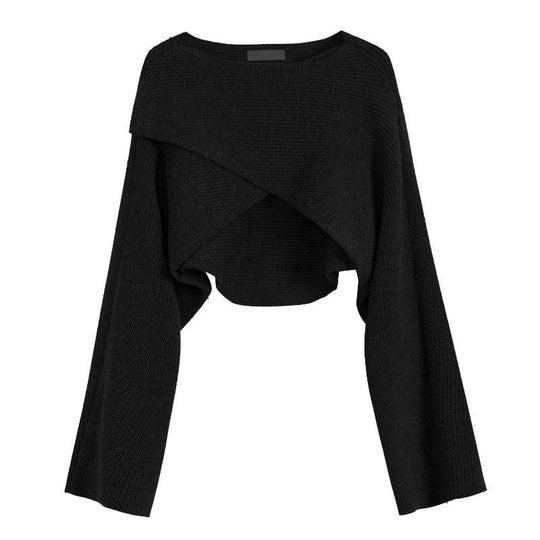 Damen lässiger Cropped-Pullover mit asymmetrischem Schnitt und strukturierter Oberfläche Heidi-Mode