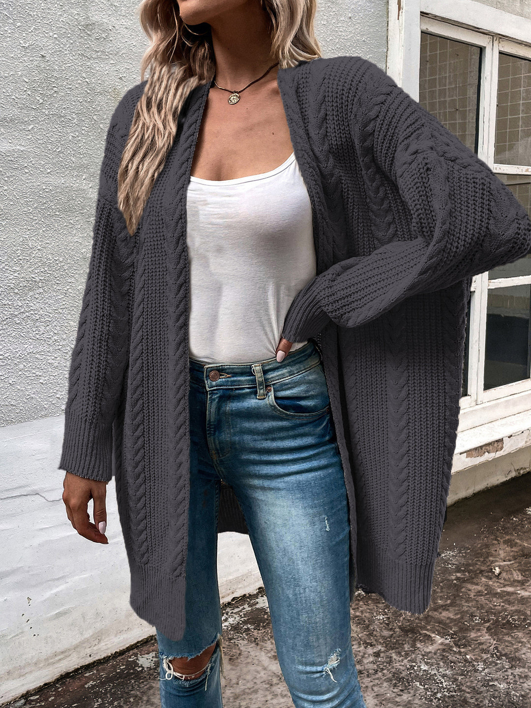 Damen Grobstrick Cardigan mit weitem Schnitt und strukturierter Optik Heidi-Mode