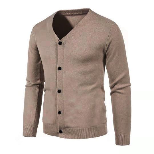 Herren stilvolle Strickjacke mit tiefem V-Ausschnitt und Knopfleiste Heidi-Mode