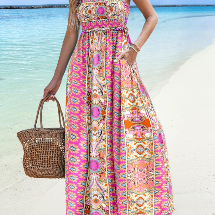 Damen Bohemian Paisleydruck Maxi Kleid mit verstellbaren Trägern Heidi-Mode