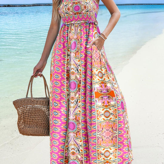 Damen Bohemian Paisleydruck Maxi Kleid mit verstellbaren Trägern Heidi-Mode