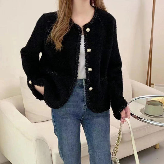 Damen Bouclé-Jacke mit eleganten Perlenknöpfen Heidi-Mode