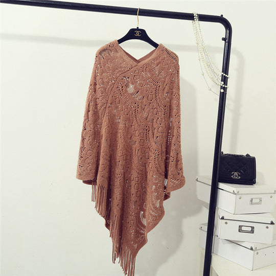 Damen eleganter Poncho mit dekorativem Häkelmuster Heidi-Mode