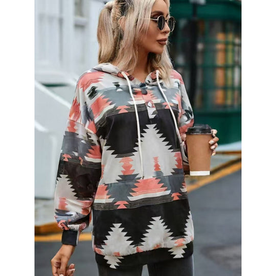 Damen Relaxed Fit Bohemian Grafik Hoodie Heidi-Mode