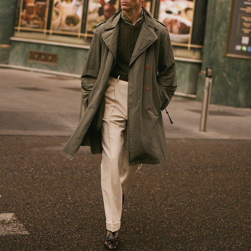 Herren Lange Trenchcoat im klassischen Stil mit praktischen Taschen Heidi-Mode