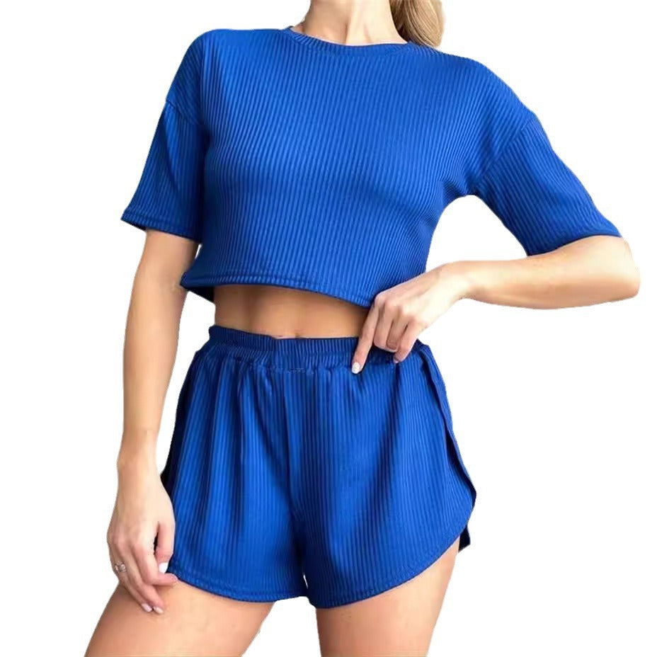 Damen Sportliches Set mit kurzem Oberteil und Shorts Heidi-Mode