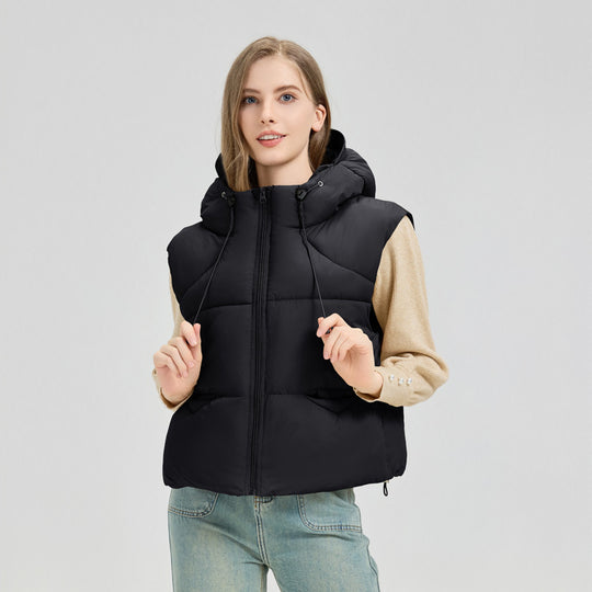 Damen gesteppte Weste mit abnehmbarer Kapuze und seitlichen Eingrifftaschen Heidi-Mode