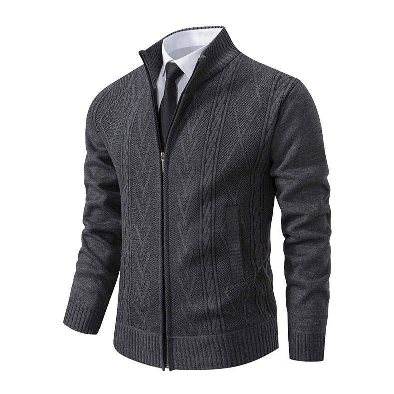 Herren Strickjacke mit strukturiertem Zipper und ausgefallenem Aran-Muster Heidi-Mode