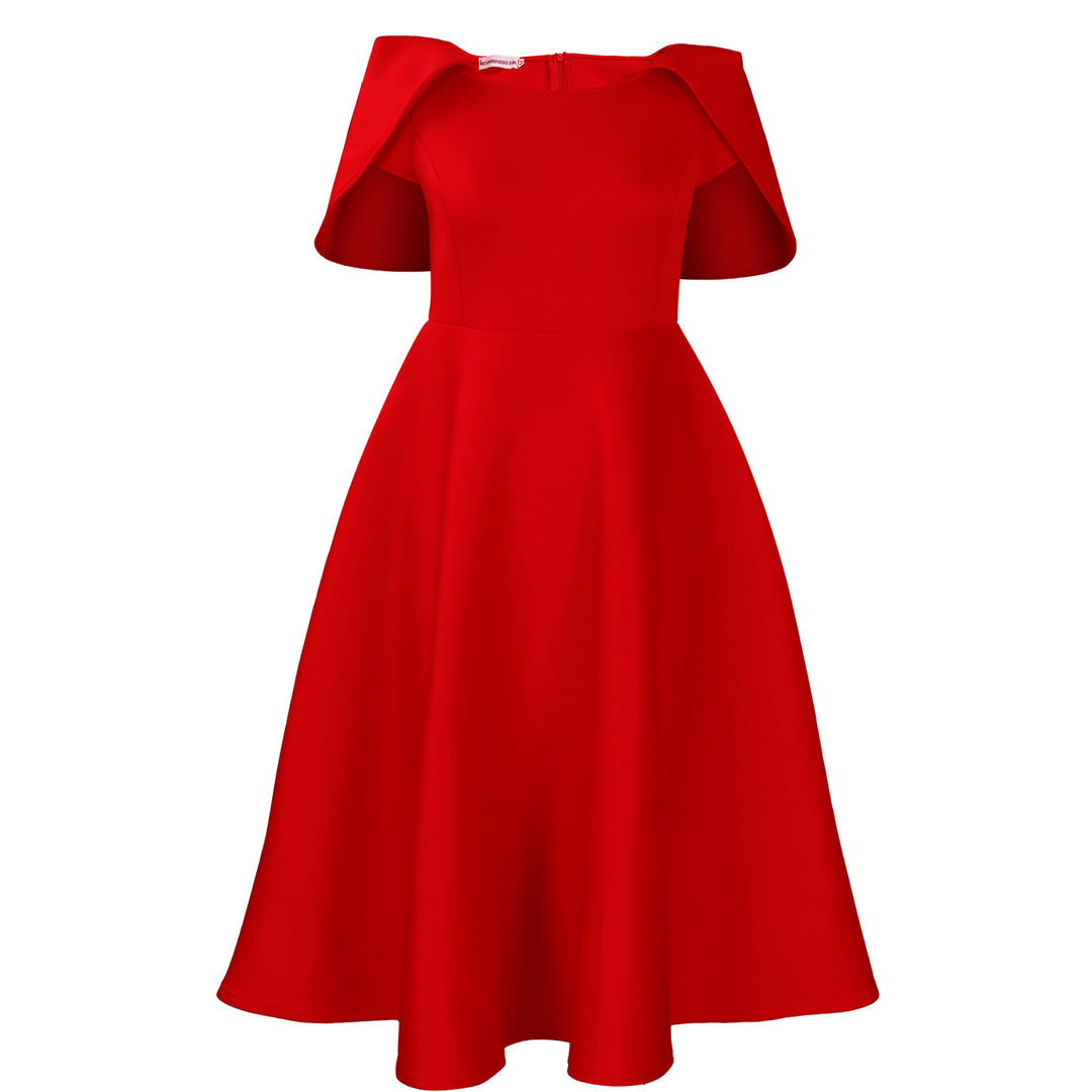 Damen Cocktailkleid mit festlichem Cape-Ausschnitt und schwingendem Rock Heidi-Mode