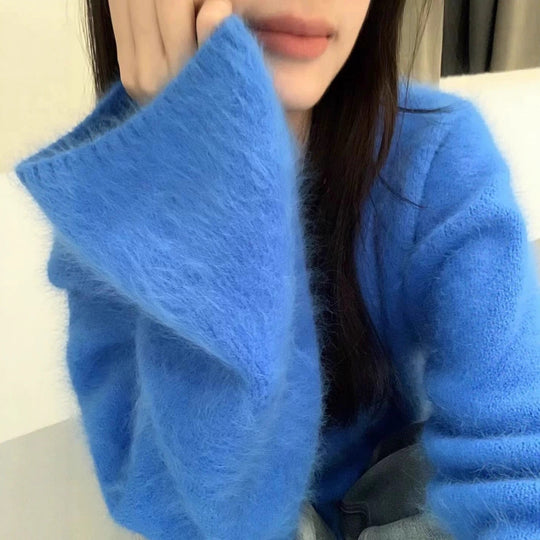 Damen Flauschiger Pullover mit überschnittenen Schultern und weitem Schnitt Heidi-Mode