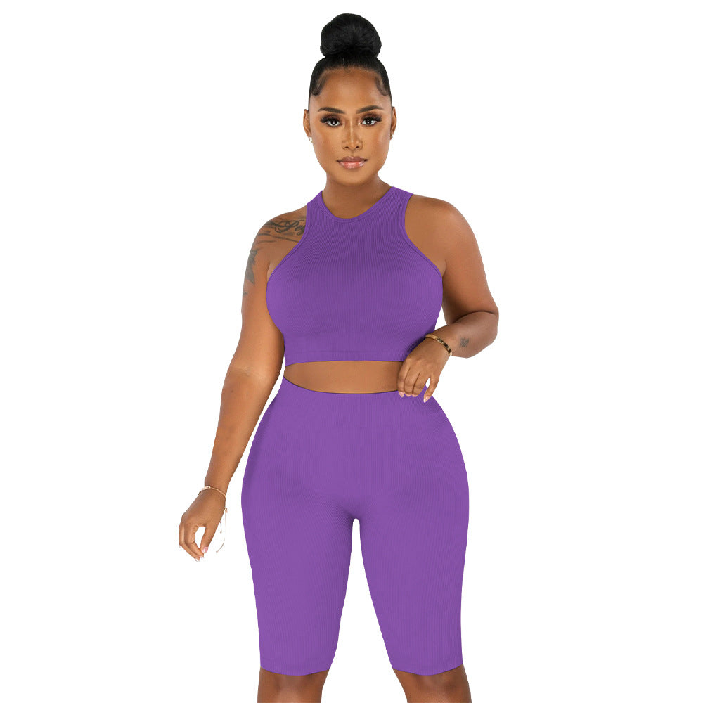 Damen Zweiteiliges Sport-Set mit hochgeschlossenem Top und figurbetonten Radlerhosen Heidi-Mode