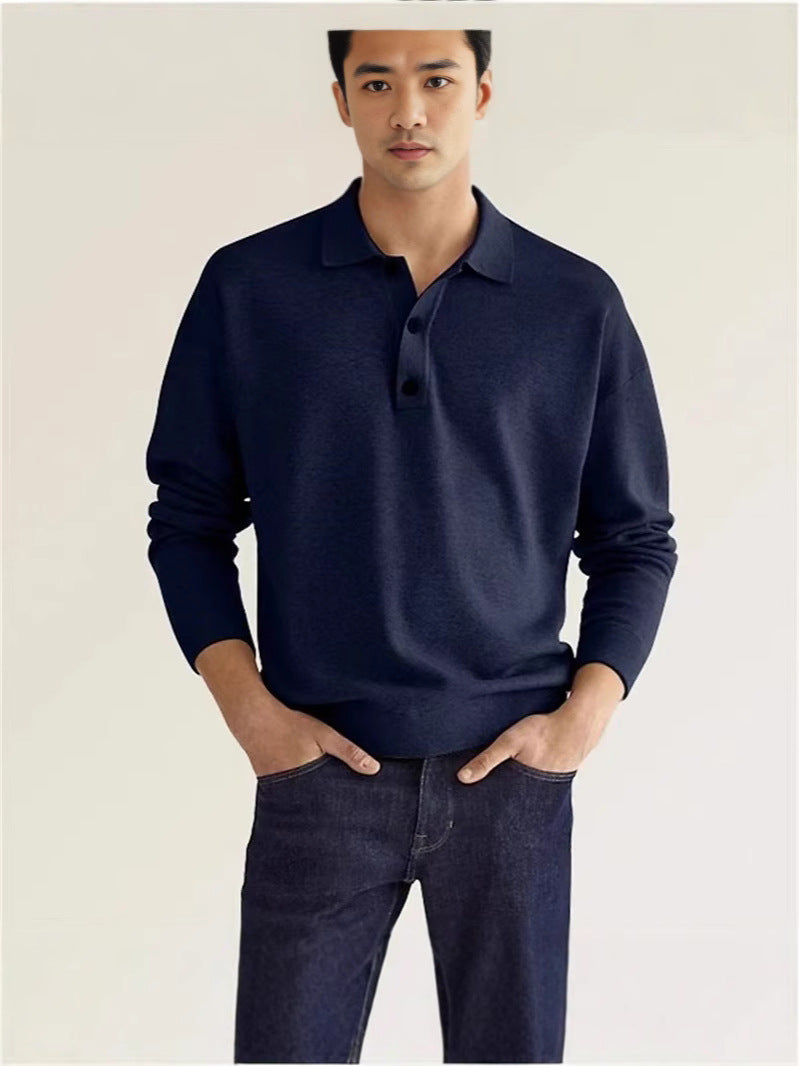 Herren hochwertiges Sweatshirt mit modernem Polo-Kragen und eleganten Knopfdetails Heidi-Mode