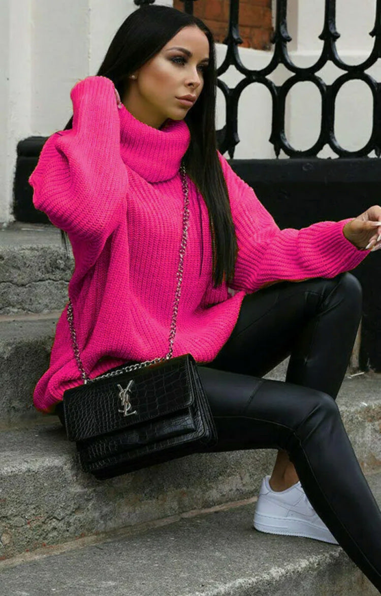 Damen Oversized Strickpullover mit hohem Kragen und modernem Schnitt Heidi-Mode