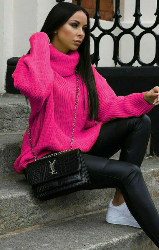 Damen Oversized Strickpullover mit hohem Kragen und modernem Schnitt Heidi-Mode